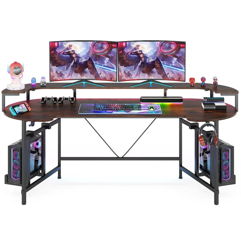 75 Zoll Gaming-Schreibtisch mit Monitorablage und RGB-LED-Streifen