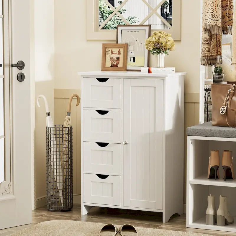 Freistehender Badezimmerschrank mit 4 Schubladen und 1 Tür