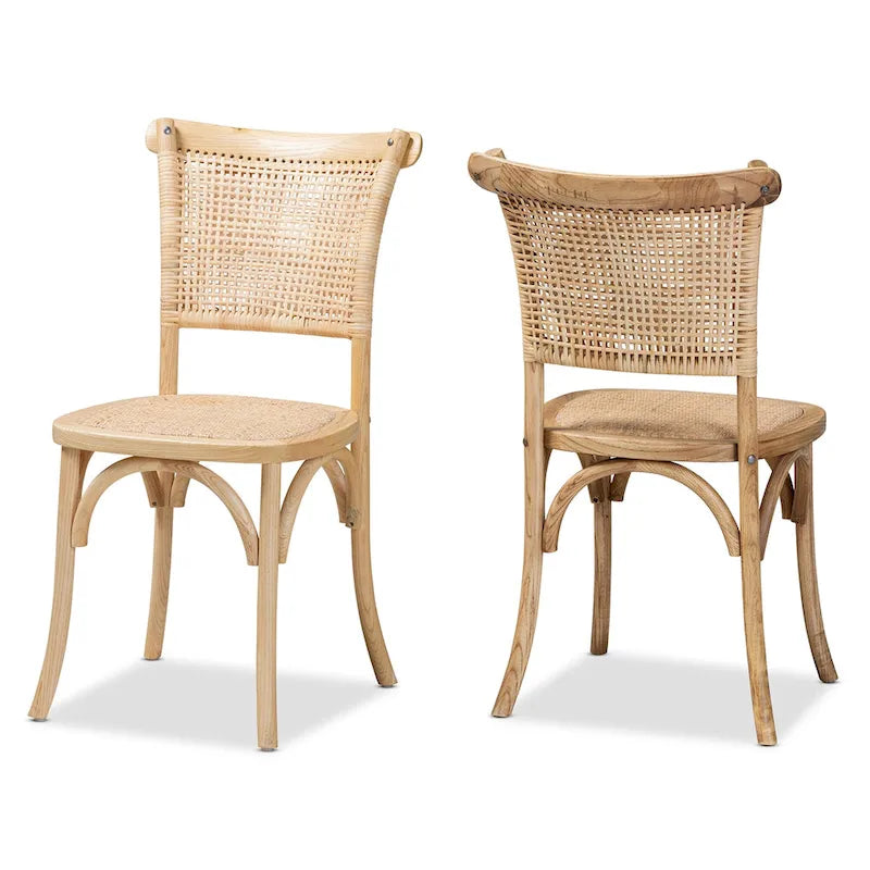 Mid-Century Esszimmerstuhl-Set aus geflochtenem Rattan, 2-teilig
