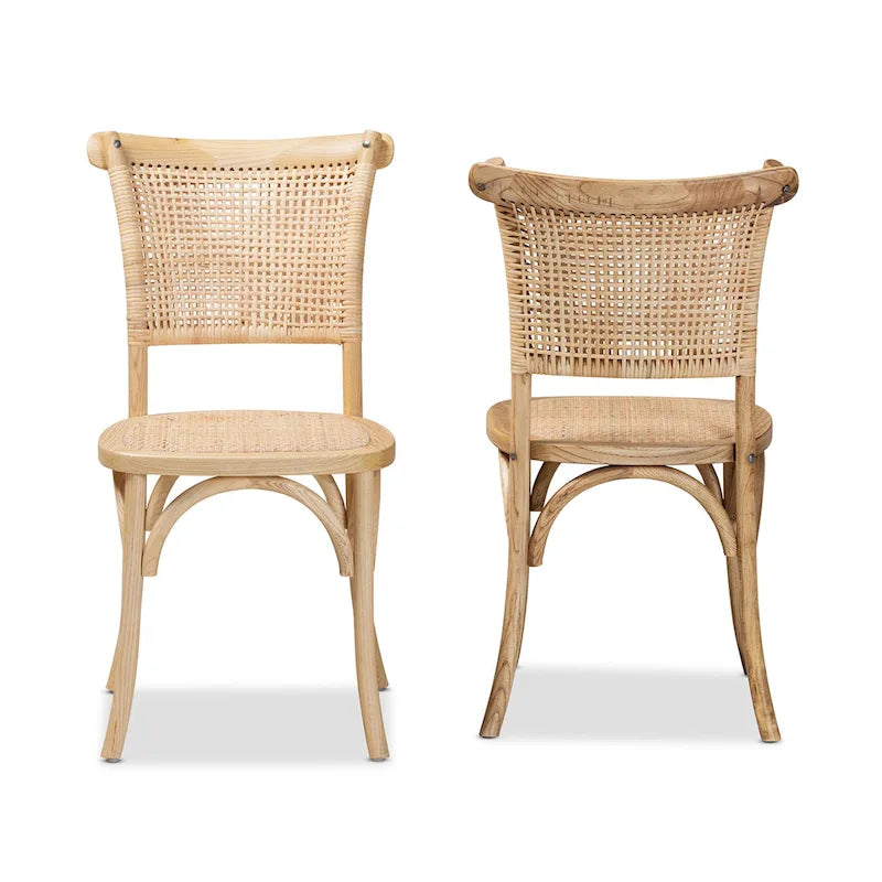 Mid-Century Esszimmerstuhl-Set aus geflochtenem Rattan, 2-teilig
