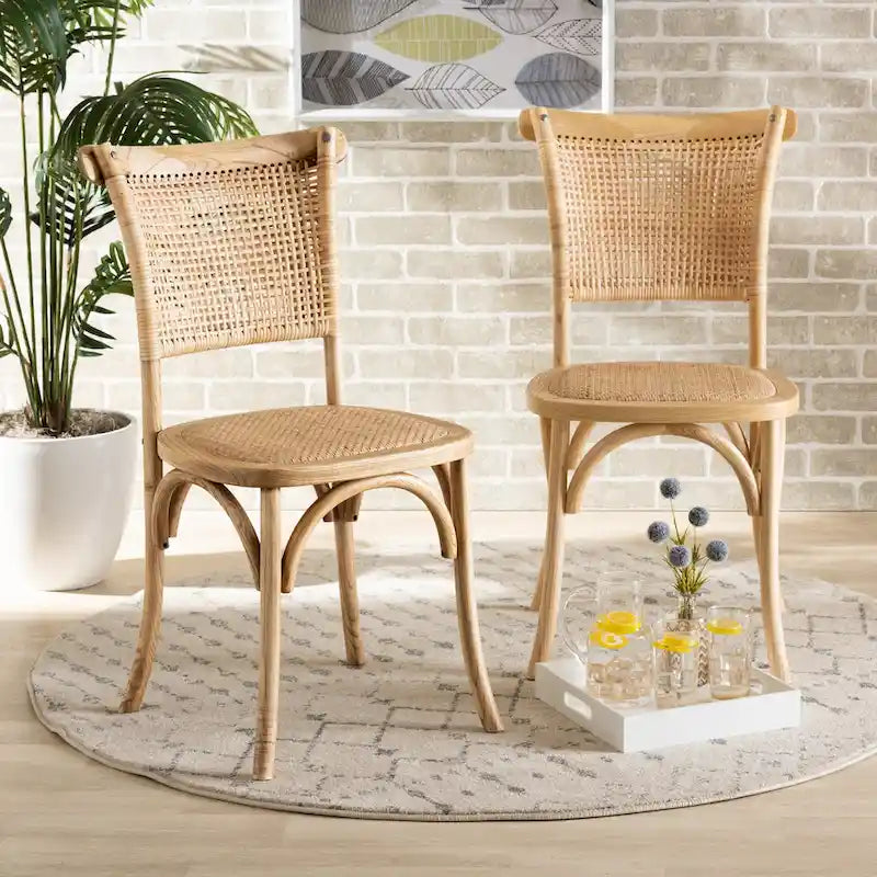Mid-Century Esszimmerstuhl-Set aus geflochtenem Rattan, 2-teilig