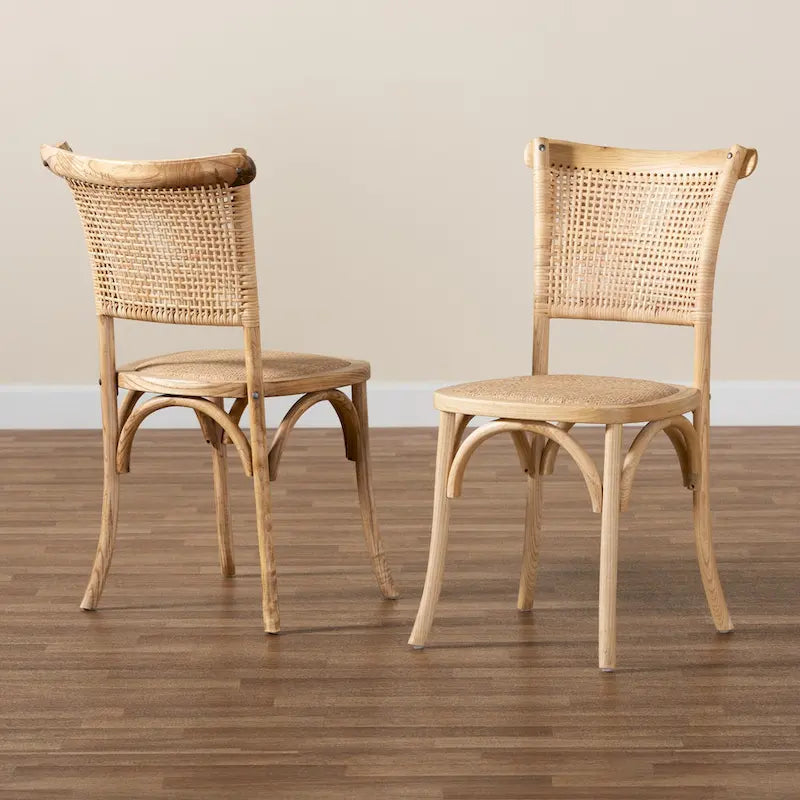Mid-Century Esszimmerstuhl-Set aus geflochtenem Rattan, 2-teilig