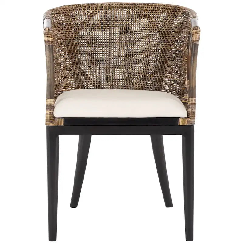 Rattan-Esszimmersessel mit Baumwollkissen, Braun-Schwarz