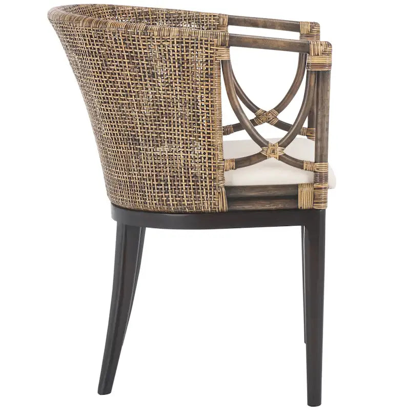 Rattan-Esszimmersessel mit Baumwollkissen, Braun-Schwarz