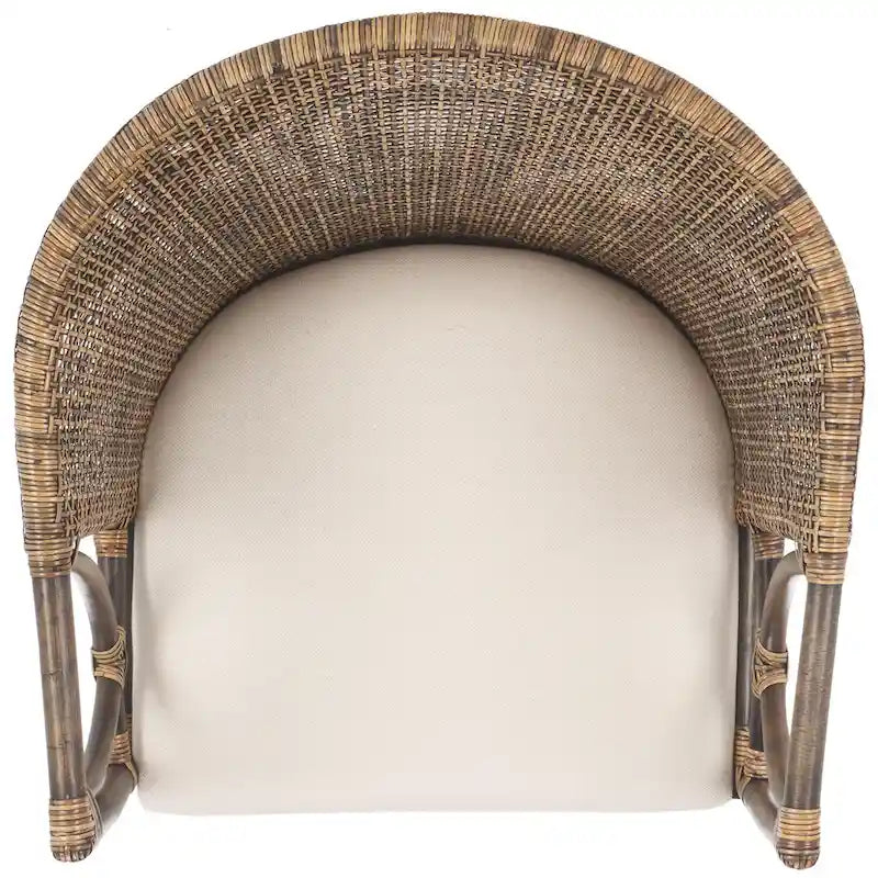Rattan-Esszimmersessel mit Baumwollkissen, Braun-Schwarz