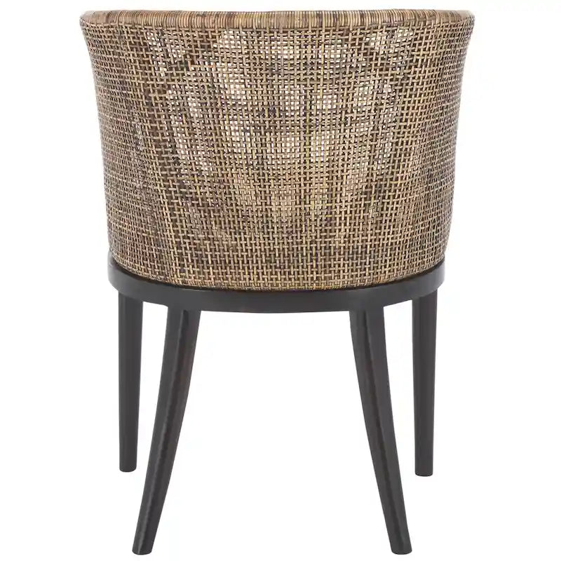 Rattan-Esszimmersessel mit Baumwollkissen, Braun-Schwarz