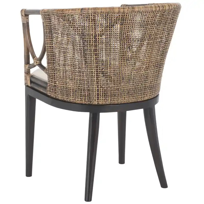 Rattan-Esszimmersessel mit Baumwollkissen, Braun-Schwarz
