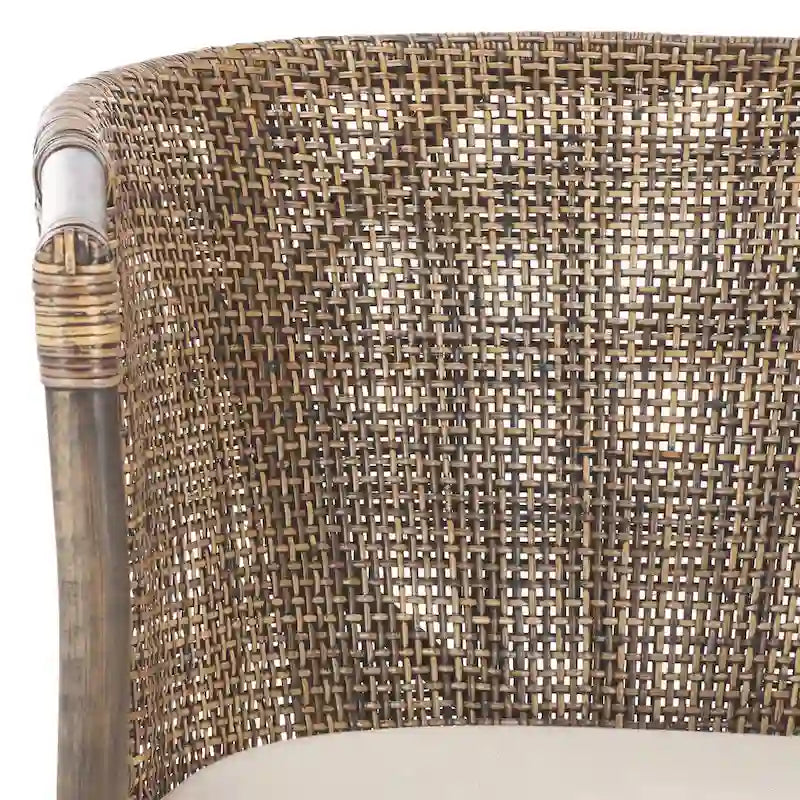 Rattan-Esszimmersessel mit Baumwollkissen, Braun-Schwarz