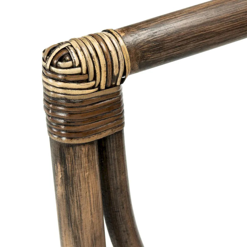 Rattan-Esszimmersessel mit Baumwollkissen, Braun-Schwarz