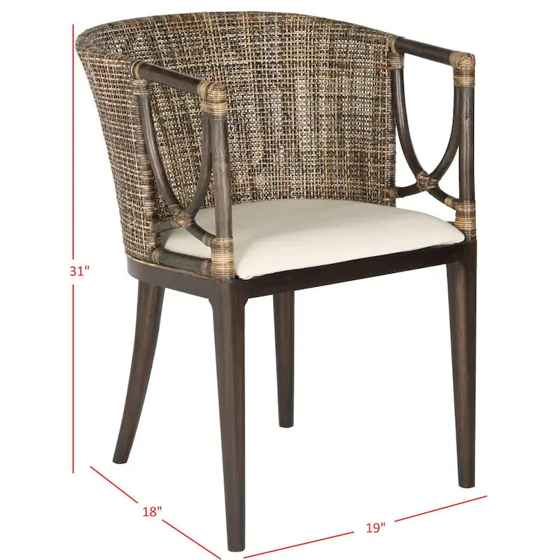 Rattan-Esszimmersessel mit Baumwollkissen, Braun-Schwarz