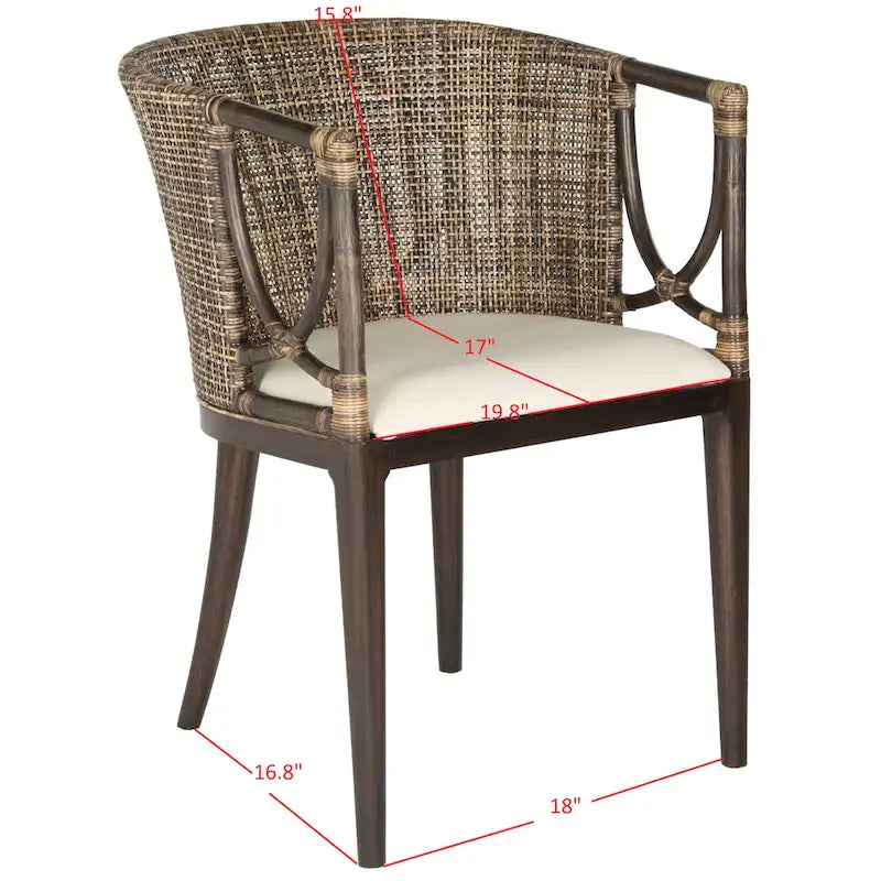 Rattan-Esszimmersessel mit Baumwollkissen, Braun-Schwarz
