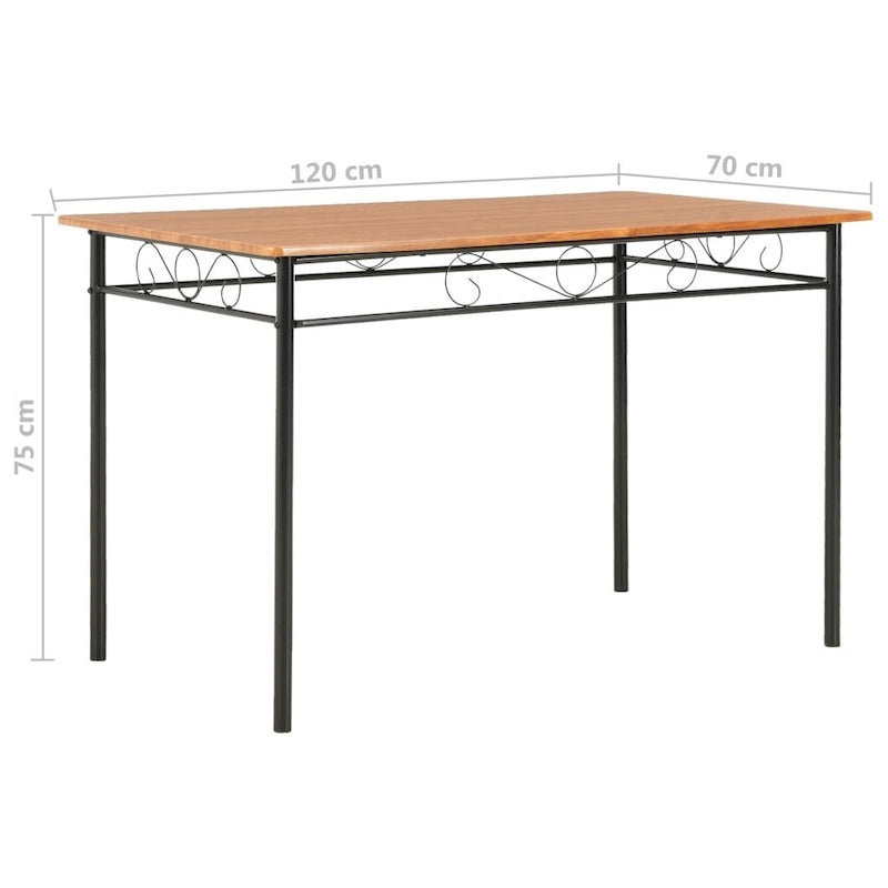 Esstisch aus industriellem MDF mit Stahlrohrbeinen, Braun, 120 x 70 x 75 cm