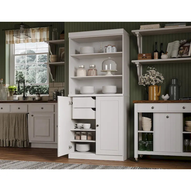 100 % Massivholz-Küchenschrank mit 2 Glas- oder Holztüren und 2 Schubladen-Organizer