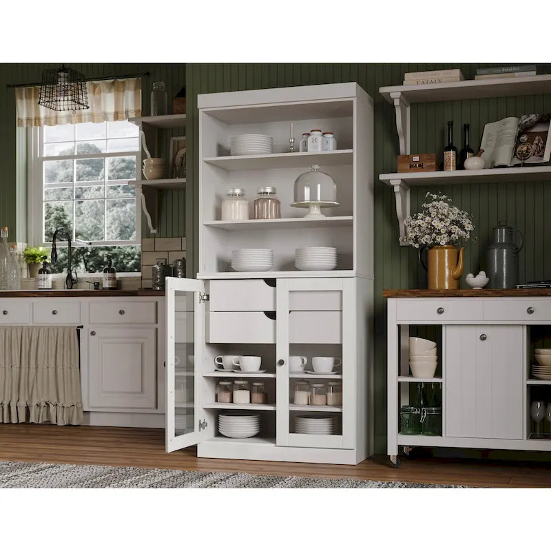 100 % Massivholz-Küchenschrank mit 2 Glas- oder Holztüren und 2 Schubladen-Organizer