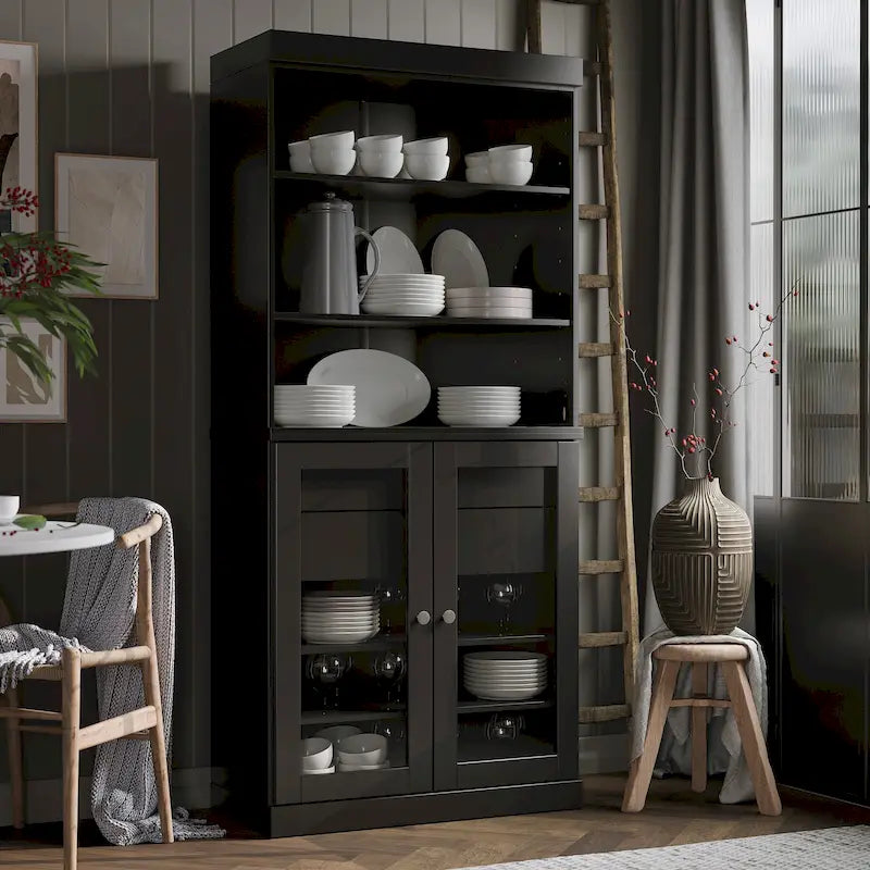 100 % Massivholz-Küchenschrank mit 2 Glas- oder Holztüren und 2 Schubladen-Organizer