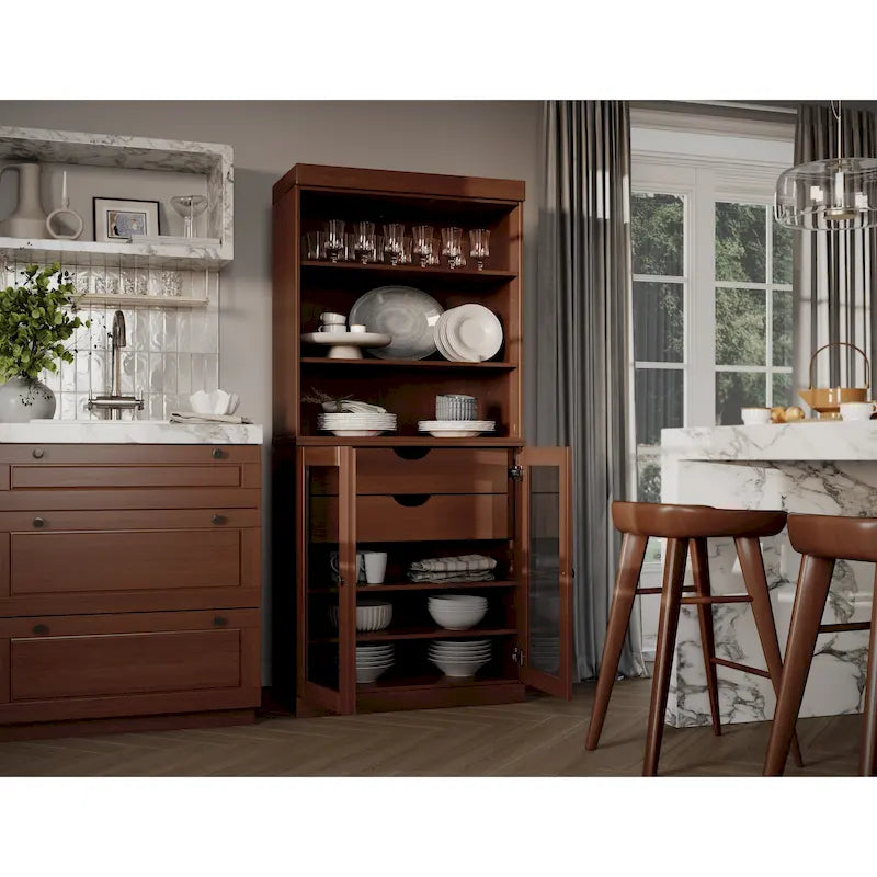 100 % Massivholz-Küchenschrank mit 2 Glas- oder Holztüren und 2 Schubladen-Organizer