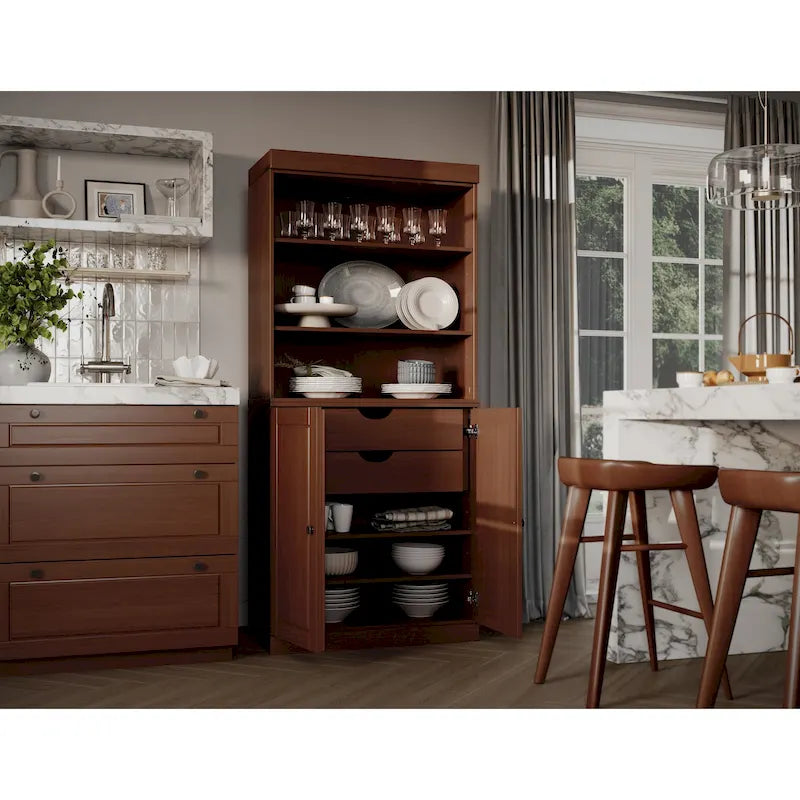 100 % Massivholz-Küchenschrank mit 2 Glas- oder Holztüren und 2 Schubladen-Organizer
