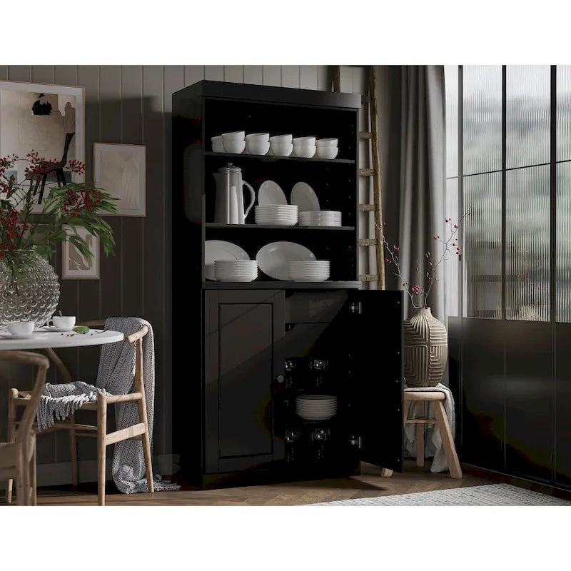 100 % Massivholz-Küchenschrank mit 2 Glas- oder Holztüren und 2 Schubladen-Organizer