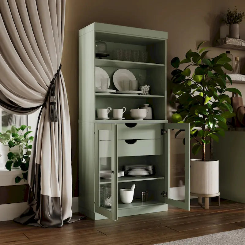 100 % Massivholz-Küchenschrank mit 2 Glas- oder Holztüren und 2 Schubladen-Organizer