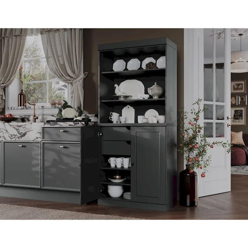 100 % Massivholz-Küchenschrank mit 2 Glas- oder Holztüren und 2 Schubladen-Organizer
