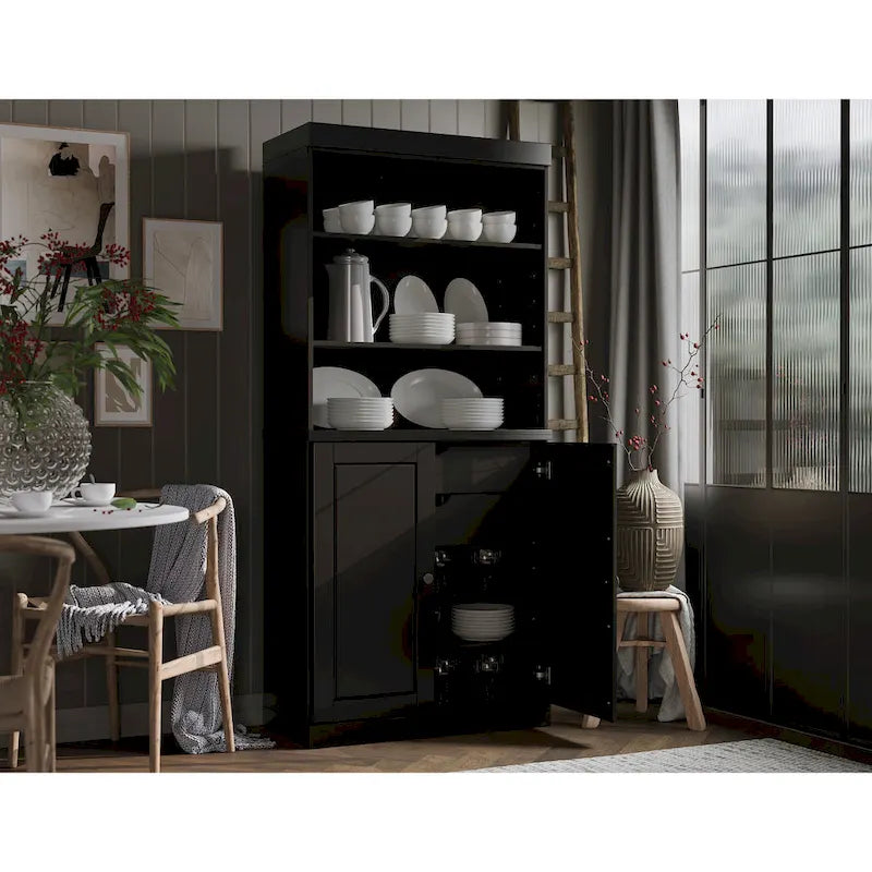 100 % Massivholz-Küchenschrank mit 2 Glas- oder Holztüren und 2 Schubladen-Organizer