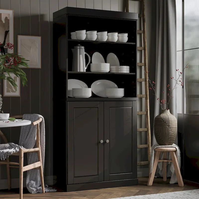 100 % Massivholz-Küchenschrank mit 2 Glas- oder Holztüren und 2 Schubladen-Organizer