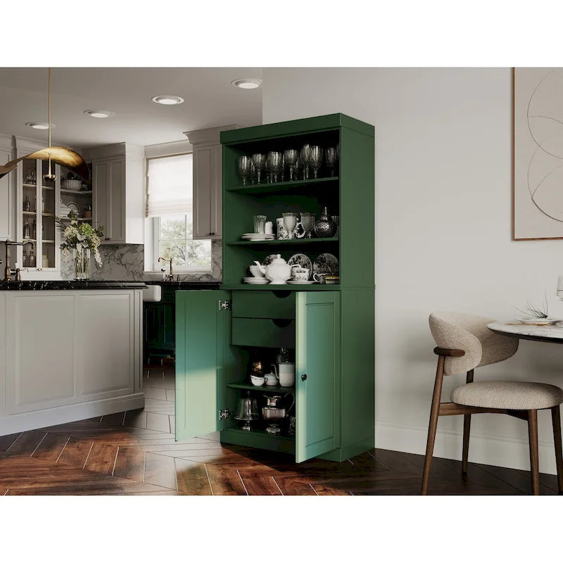 100 % Massivholz-Küchenschrank mit 2 Glas- oder Holztüren und 2 Schubladen-Organizer