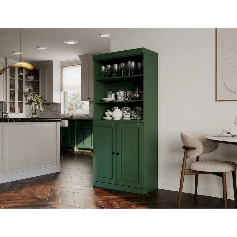 100 % Massivholz-Küchenschrank mit 2 Glas- oder Holztüren und 2 Schubladen-Organizer