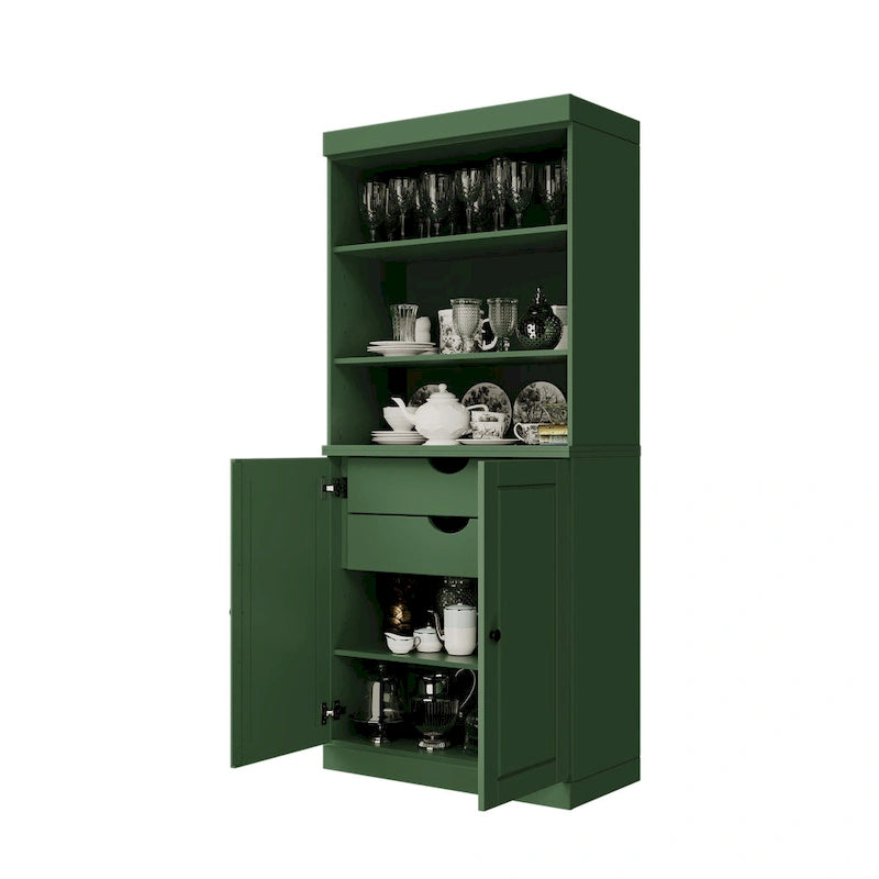 100 % Massivholz-Küchenschrank mit 2 Glas- oder Holztüren und 2 Schubladen-Organizer