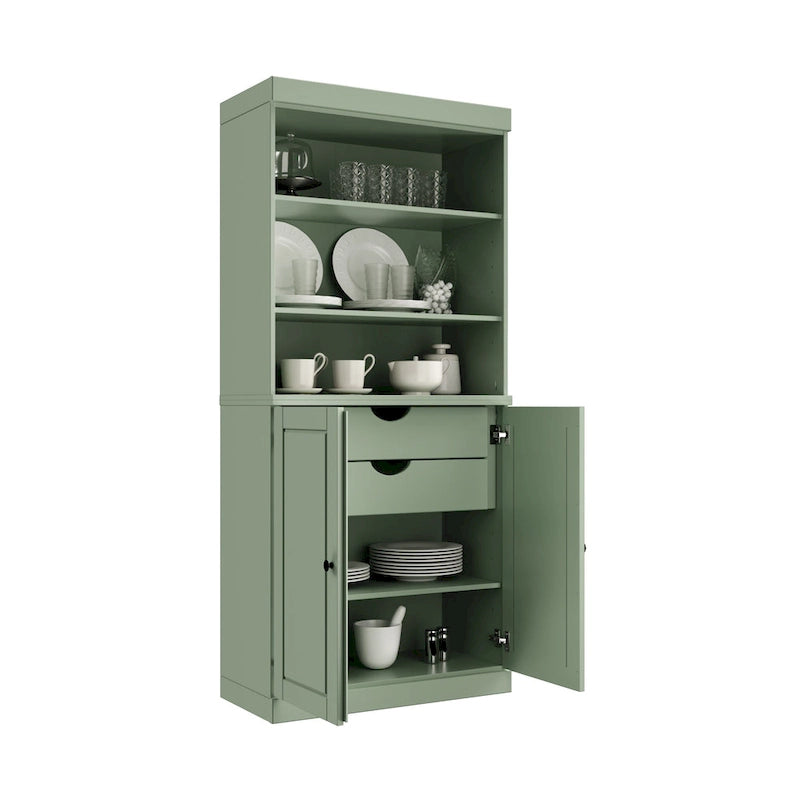 100 % Massivholz-Küchenschrank mit 2 Glas- oder Holztüren und 2 Schubladen-Organizer