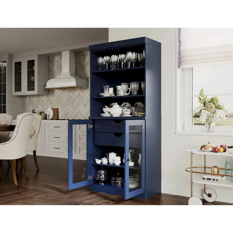 100 % Massivholz-Küchenschrank mit 2 Glas- oder Holztüren und 2 Schubladen-Organizer