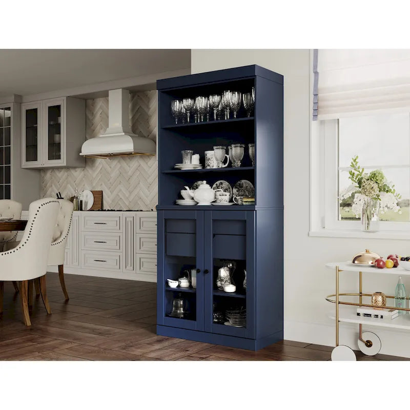 100 % Massivholz-Küchenschrank mit 2 Glas- oder Holztüren und 2 Schubladen-Organizer