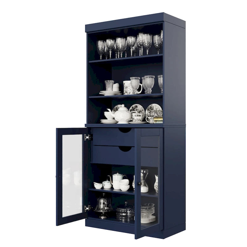 100 % Massivholz-Küchenschrank mit 2 Glas- oder Holztüren und 2 Schubladen-Organizer