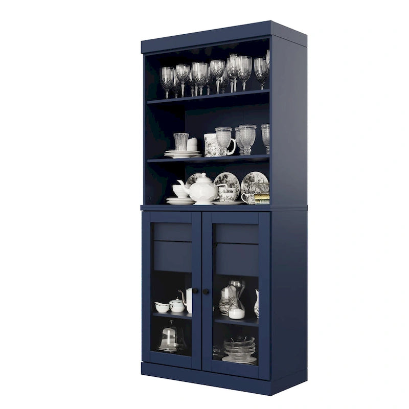 100 % Massivholz-Küchenschrank mit 2 Glas- oder Holztüren und 2 Schubladen-Organizer