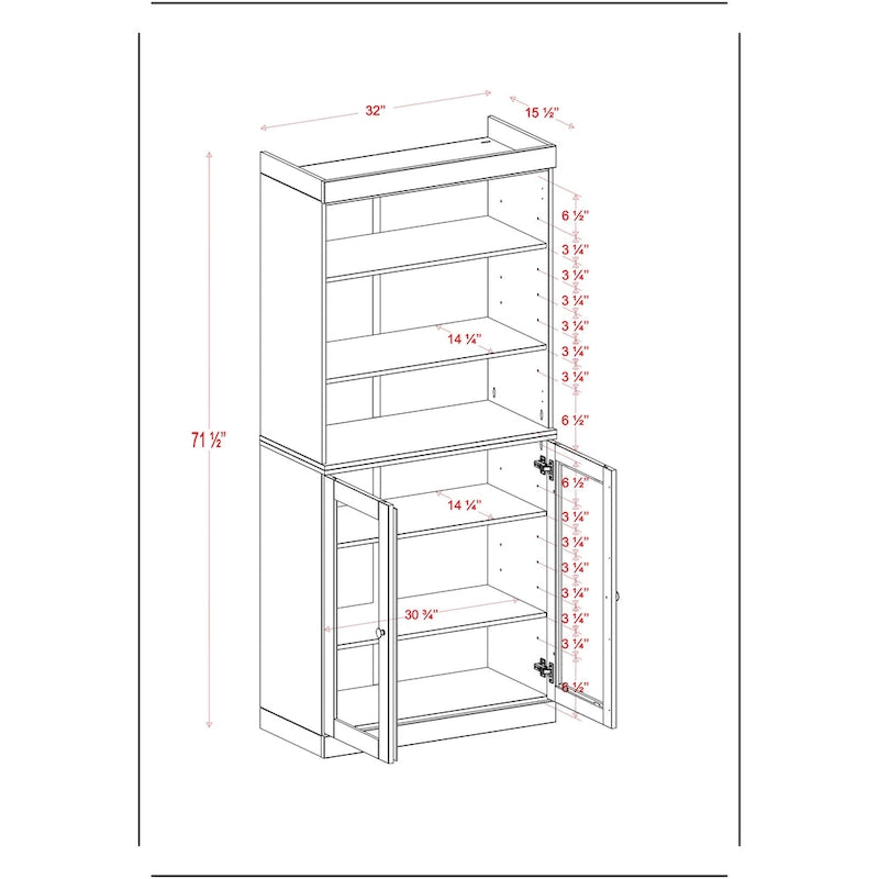 100 % Massivholz-Küchenschrank mit 2 Glas- oder Holztüren und 2 Schubladen-Organizer