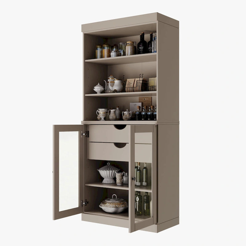 100 % Massivholz-Küchenschrank mit 2 Glas- oder Holztüren und 2 Schubladen-Organizer