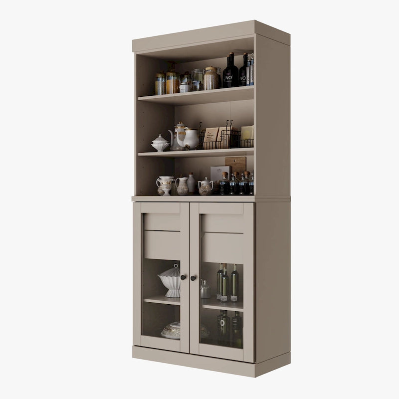 100 % Massivholz-Küchenschrank mit 2 Glas- oder Holztüren und 2 Schubladen-Organizer