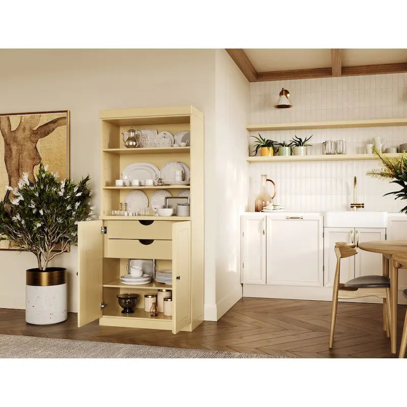 100 % Massivholz-Küchenschrank mit 2 Glas- oder Holztüren und 2 Schubladen-Organizer