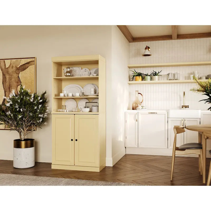 100 % Massivholz-Küchenschrank mit 2 Glas- oder Holztüren und 2 Schubladen-Organizer