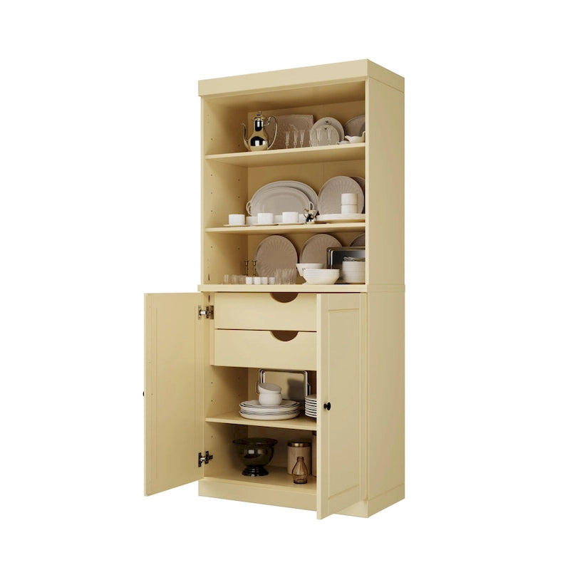 100 % Massivholz-Küchenschrank mit 2 Glas- oder Holztüren und 2 Schubladen-Organizer