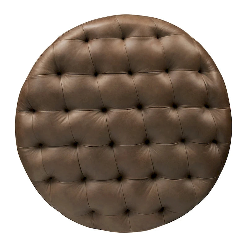 Runder Ottoman aus vollnarbigem italienischem Leder, 101,6 cm Durchmesser