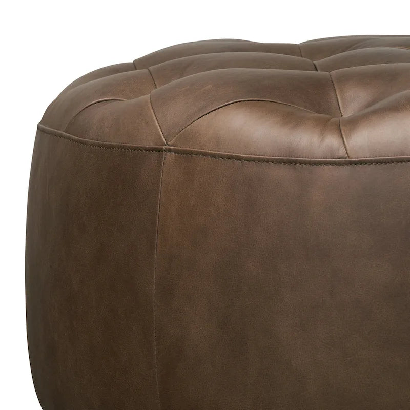 Runder Ottoman aus vollnarbigem italienischem Leder, 101,6 cm Durchmesser