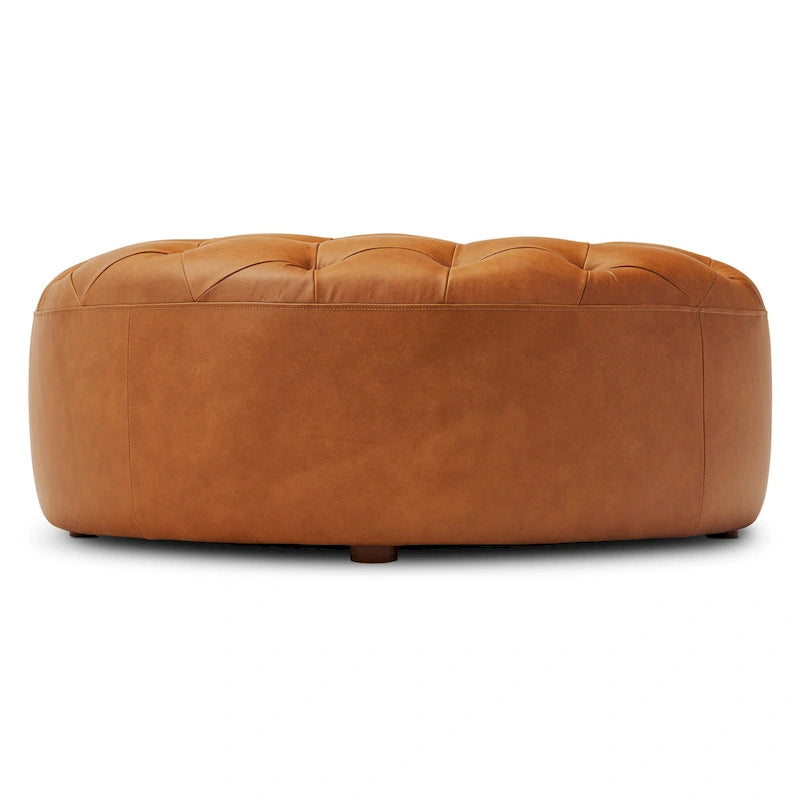 Runder Ottoman aus vollnarbigem italienischem Leder, 101,6 cm Durchmesser
