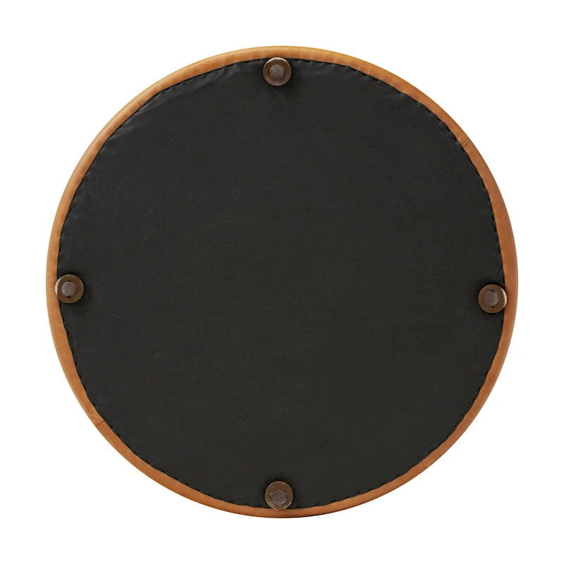 Runder Ottoman aus vollnarbigem italienischem Leder, 101,6 cm Durchmesser