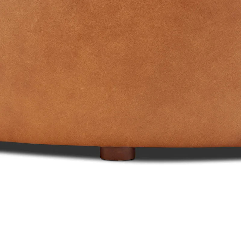 Runder Ottoman aus vollnarbigem italienischem Leder, 101,6 cm Durchmesser