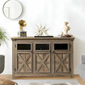 3-türiges Buffet-Sideboard mit Glastüren und verstellbaren Einlegeböden, Grau lasiert
