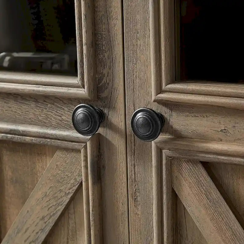 3-türiges Buffet-Sideboard mit Glastüren und verstellbaren Einlegeböden, Grau lasiert