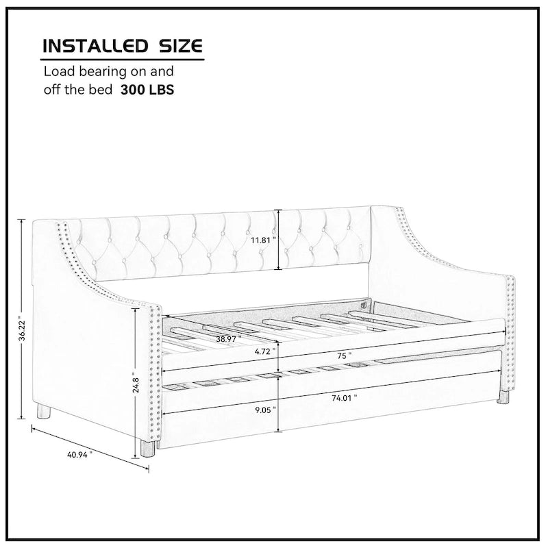 Polster-Samt-Chesterfield-Tagesbett mit Ausziehbett
