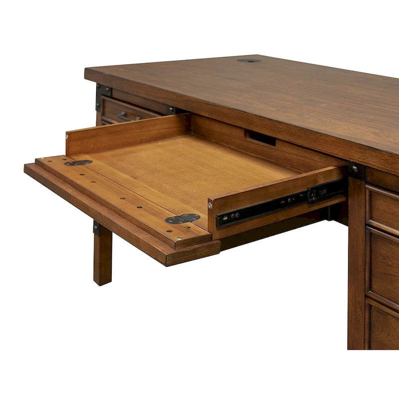Rustikaler Chefschreibtisch mit halbem Podest und Eisenrollen, Braun