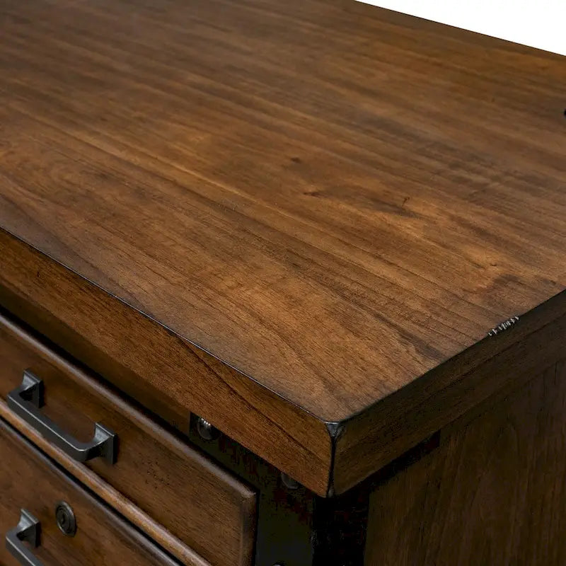 Rustikaler Chefschreibtisch mit halbem Podest und Eisenrollen, Braun